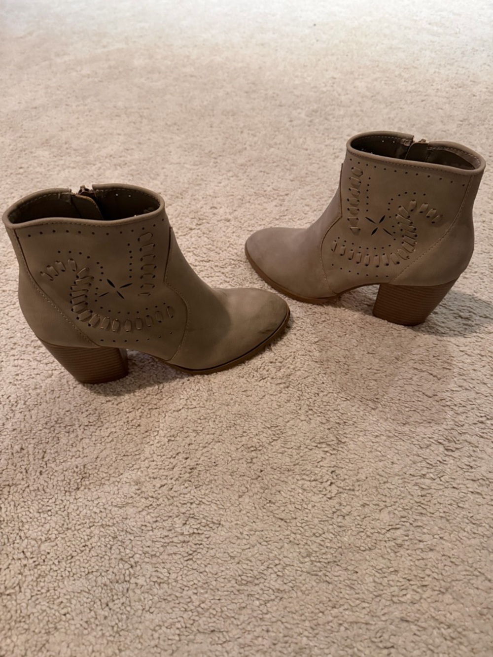 Restricted Taupe Suede Ankle Boots with Cutout Accent